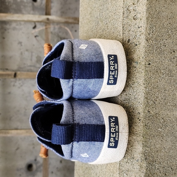 Sperry topside denim sneakers with leather tassels, sz 9.5 - Picture 3 of 7